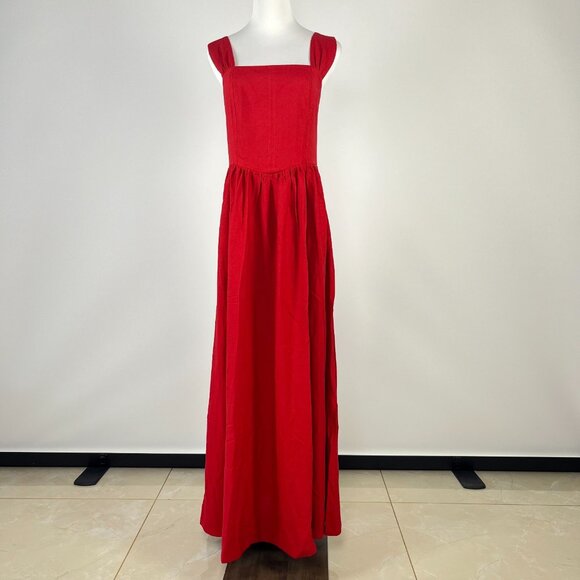 NWOT Farm Rio Stretch Linen Blend Cami Maxi Dress Size M Classic RED - Picture 6 of 16